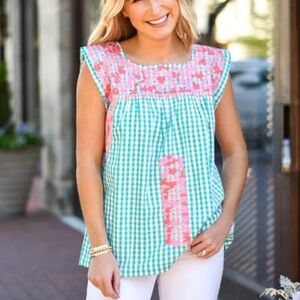 J. Marie The Jill Top - Green Gingham